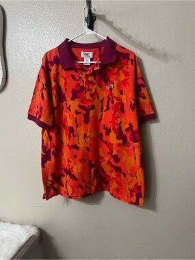 Retro Fox Bold Orange & Burgundy Camo Polo Shirt. Sz- XL. GUC